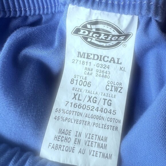 Dickies Blue XL EDS Signature Unisex Zip Fly Pull-On Scrub Pant | 81006 Cargo - Picture 5 of 9